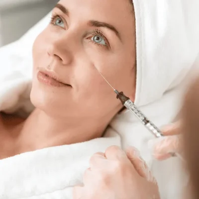 Woman receiving Exosome therapy on the cheek, demonstrating targeted cellular skin rejuvenation.